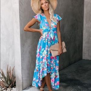 Vici Guadalajara High Low pocketed Tie Maxi Dress